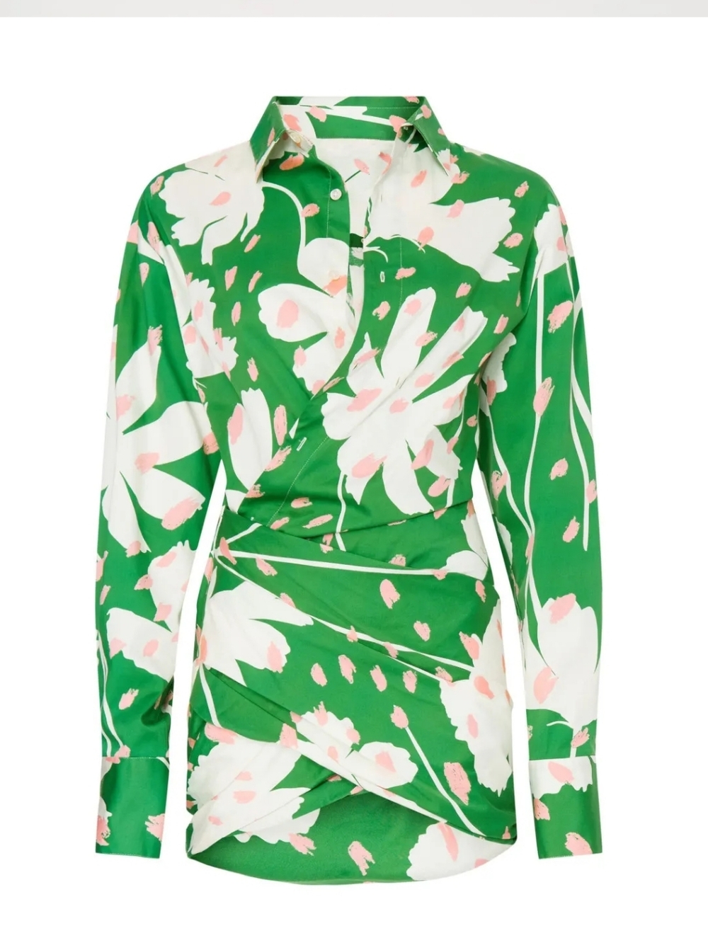 MONSE RTR Wrap-effect Green White and Pink Floral Shirt Mini Dress Size 10